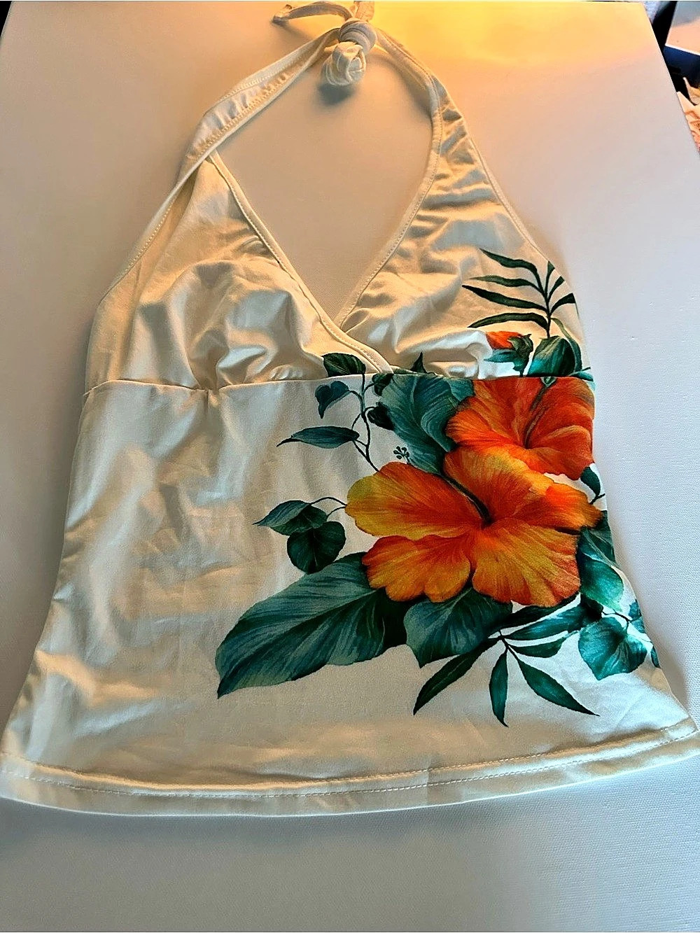 Floral Halter Camisole in Cream & Green Like New